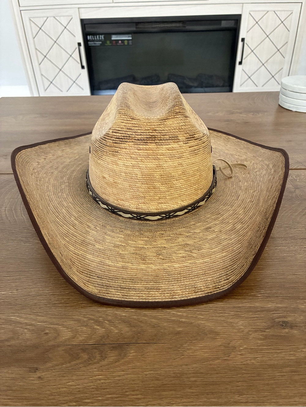 Jason Aldean Men's Straw Cowboy Hat with Brown Trim and Decorative Band